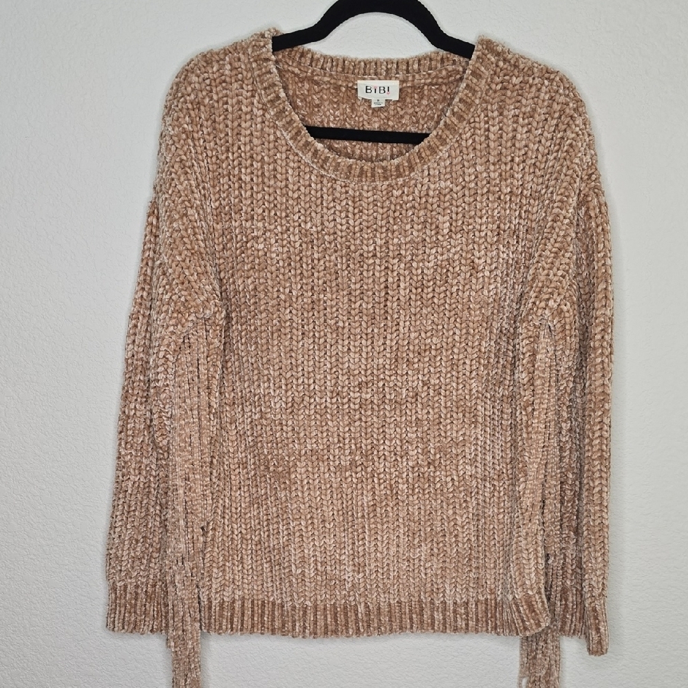 BiBi Tan Crew Neck Sweater Cozy Knit Casual
